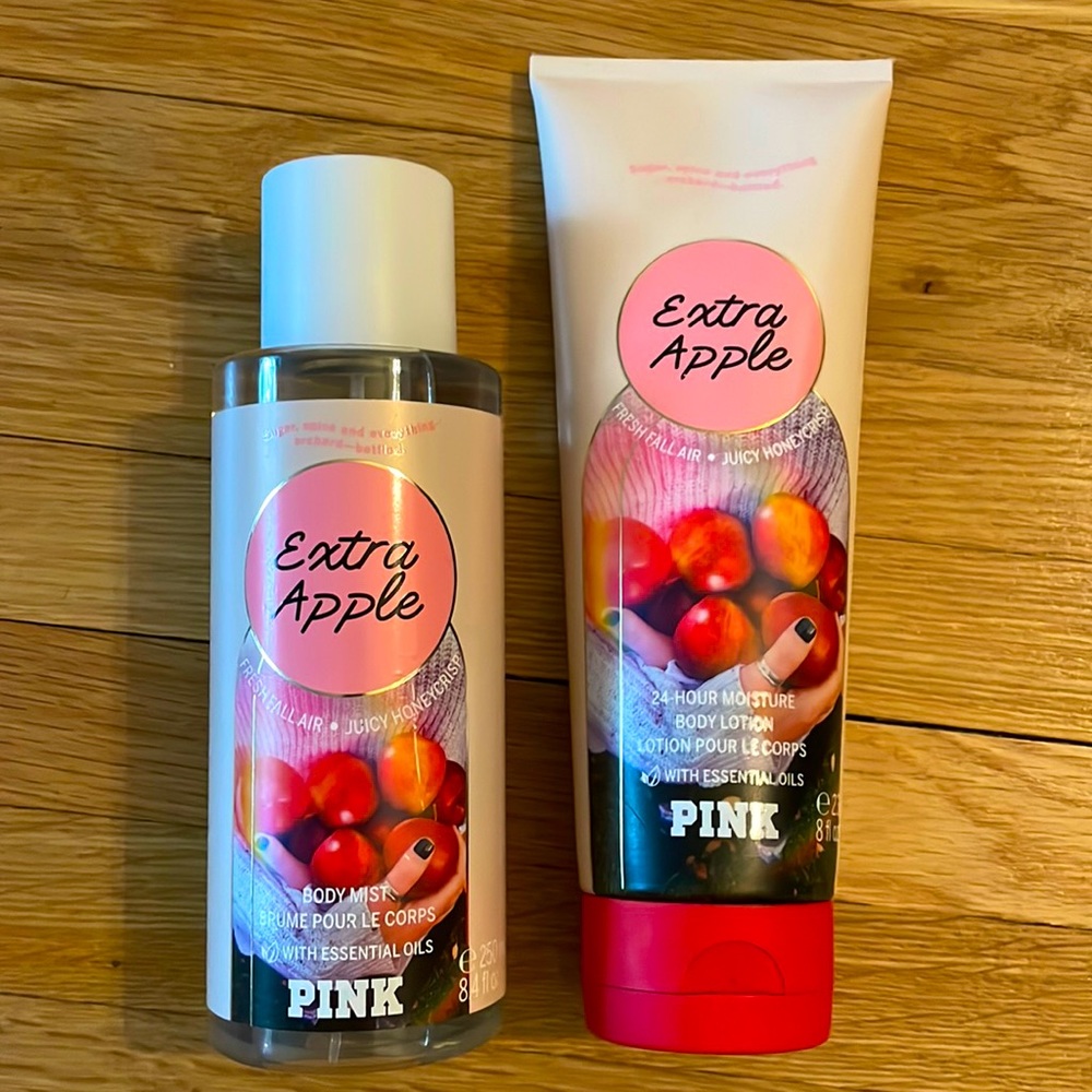 Unopened set of Pink Extra Apple Body Mist and Body Lotion  🍎
